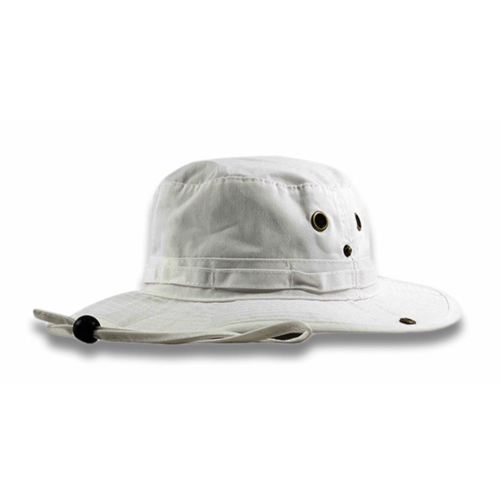 White bucket fishing hat
